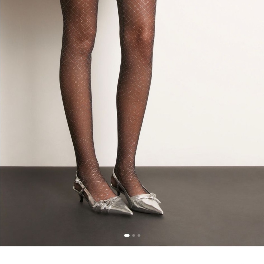 Calzedonia Black and Silver Patterned Leggings (Never Worn)
